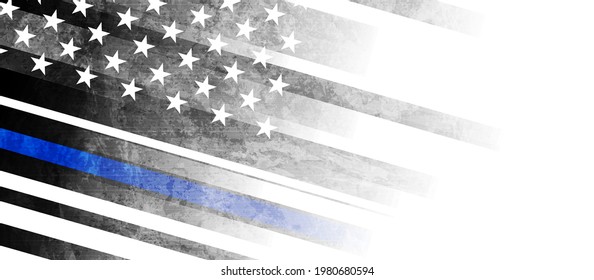 Grunge black concept USA flag with blue stripe. American police force sign vector abstract background