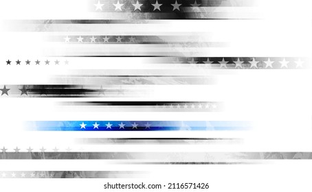 Grunge black concept USA flag with blue stripe. American police force sign vector abstract background