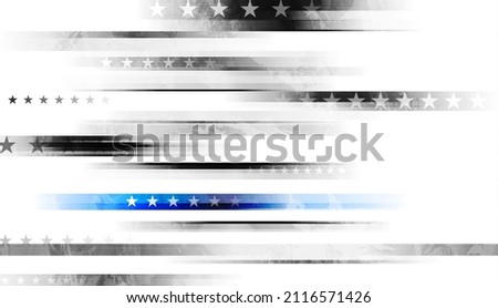 Grunge black concept USA flag with blue stripe. American police force sign vector abstract background