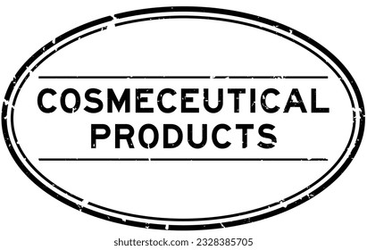 Grunge black  cosmeceutical products word oval rubber stamp in white background