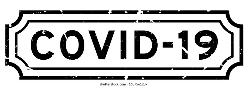 Grunge schwarze COVID-19 (Code für Coronavirus) Wort-Gummi-Robbe-Stempel auf weißem Hintergrund