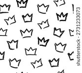 Grunge Black Crown Vector seamless pattern. Hand Drawn Crowns, vector sketch background.
