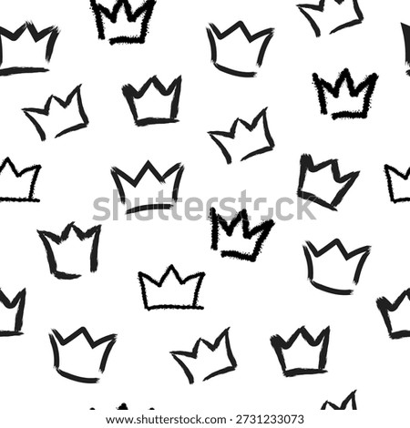 Grunge Black Crown Vector seamless pattern. Hand Drawn Crowns, vector sketch background.