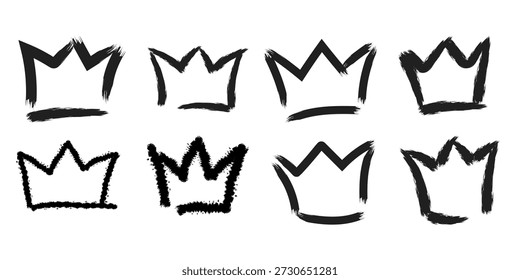 Grunge Black Crown Vektor Set - handgezeichnete Royal Crowns, handgezeichnete Vektorskizzensammlung