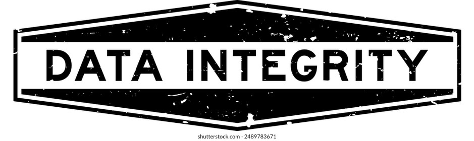 Grunge black data integrity word hexagon rubber seal stamp on white background
