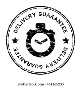 Grunge black delivery guarantee with clock icon rubber stamp