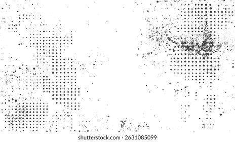 Textura punteada negra grunge en formato semitono. Diseño abstracto de Antiguas con superposición de ruido. Diseño de efecto de punto de grano afligido de Vector.