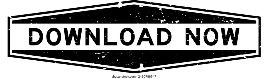 Grunge black download now word hexagon rubber seal stamp on white background