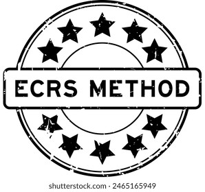 Grunge black ECRS (Abbreviation of Eliminate, Combine, Rearrange, and Simplify) word with star icon round rubber seal stamp on white background