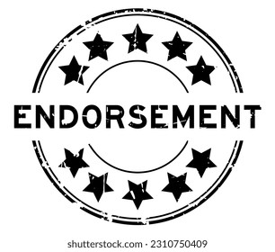 Grunge black endorsement word with star icon round rubber seal stamp on white background