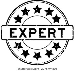 Grunge black esxpert word round rubber seal stamp on white background