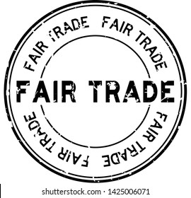 Grunge black fair trade word round rubber seal stamp on white background