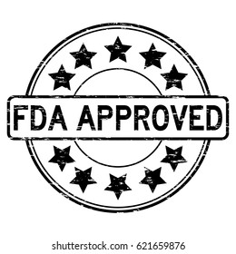 Grunge Black FDA Approved With Star Icon Round Rubber Seal Stamp On White Background