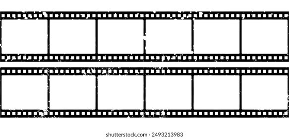 Grunge black film strip set isolated on white background vector illustration