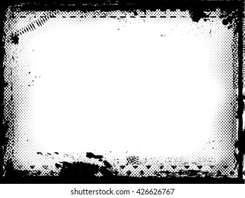 Grunge Black Frame Design. Dots border frame. Wall Crack Texture.