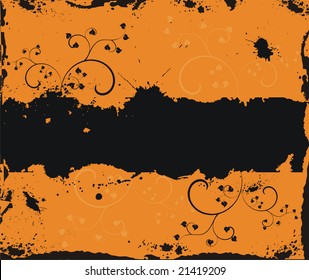 Grunge black frame on orange background