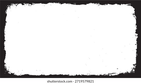Grunge Black Frame, weißes Rechteck, raue Kanten, gestresster Rahmen für Foto-Overlays für rustikale Designs und das Hinzufügen von strukturiertem Effekt, 170 Zeichen