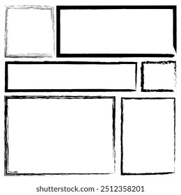 Grunge black frames. Rough distressed rectangles. Empty comic panels. Grunge style borders.