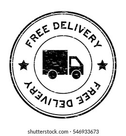 Grunge black free delivery with truck icon round rubber stamp