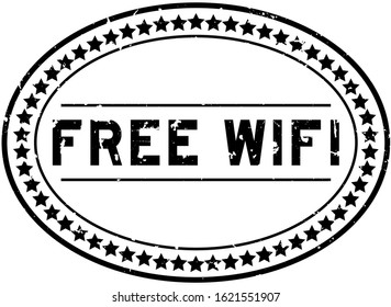 Grunge black free wifi word oval rubber seal stamp on white background