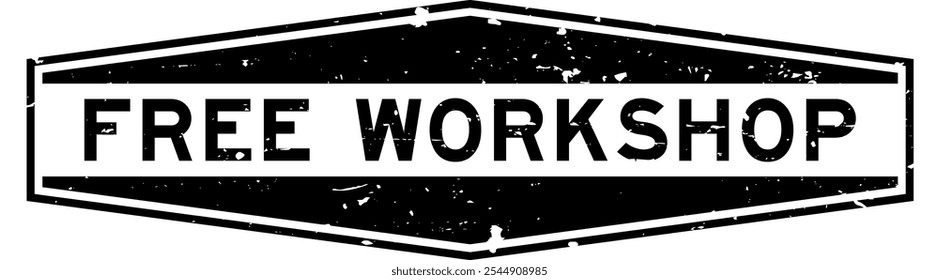 Grunge black free workshop word hexagon seal stamp on white background