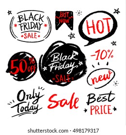 grunge black friday sale background and sign icon label tag red isolated on white