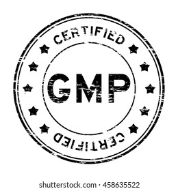 Grunge black GMP (Good manufacturing practice) and certified rubber stamp