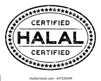 Grunge black halal certified oval rubber seal stamp on white background