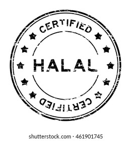 Grunge black Halal and certified rubber stamp on white background