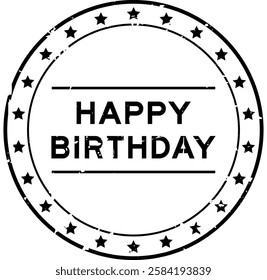 Grunge black happy birthday word round rubber seal stamp on white background