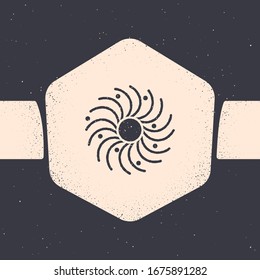 Grunge Black hole icon isolated on grey background. Space hole. Collapsar. Monochrome vintage drawing. Vector Illustration
