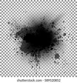 Grunge Black ink blots Background. Texture Vector. Simply Place illustration over any Object to Create grungy Effect . abstract, splattered , dirt. Black dark splash on transparent background