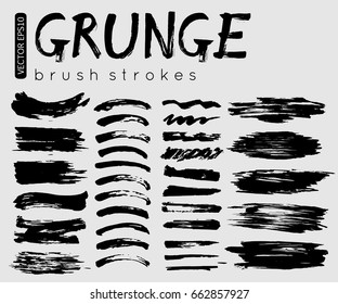 Grunge black ink brush strokes vector collection