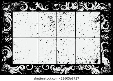Grunge Black Ink Ornament Square Frame, An Eye-catching Decorative Piece, white background in vector EPS format.