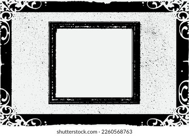 Grunge Black Ink Ornament Square Frame, An Eye-catching Decorative Piece, white background in vector EPS format.