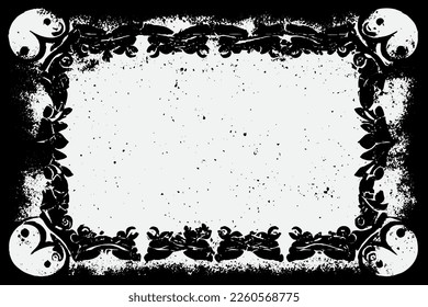 Grunge Black Ink Ornament Square Frame, An Eye-catching Decorative Piece, white background in vector EPS format.