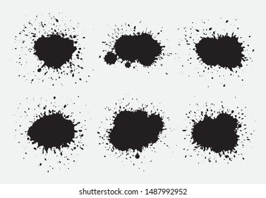 Grunge black ink splats set