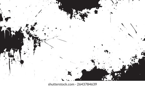Grunge Black Ink Splatter Border on White Background, Abstract Texture Design