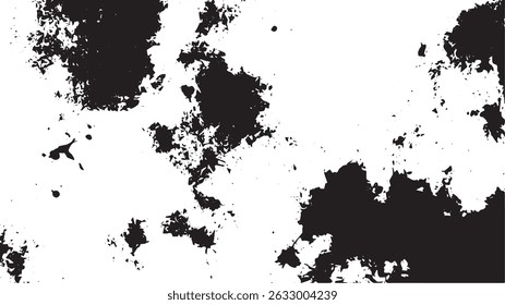 Grunge Black Ink Splatter Texture, Abstract Distressed Background Overlay, Vector Isolated on White