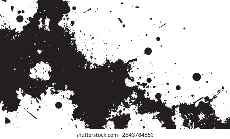 Grunge Black Ink Splatter Texture on White Background, Abstract Paint Splash Design