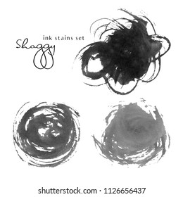 Grunge black ink stains vector set isolated on white background