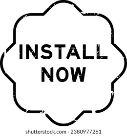 Grunge black install now word rubber seal stamp on wthie background