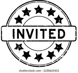 Grunge black invited word with star icon round rubber seal stamp on white background