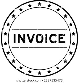 Grunge black invoice word round rubber seal stamp on white background