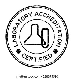 Grunge black laboratory accreditation certified with glassware icon rubber stamp