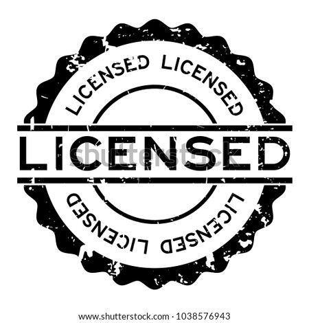 Grunge black licensed word round rubber seal stamp on white background