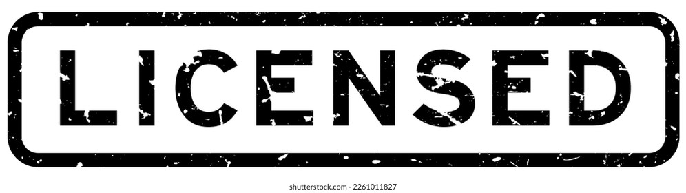 Grunge black licensed word square rubber seal stamp on white background