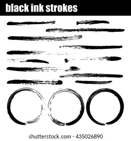 Grunge Black Lined And Scuffed Brush Styles Set. Vector illustration