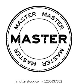 Grunge black master word round rubber seal stamp on white background