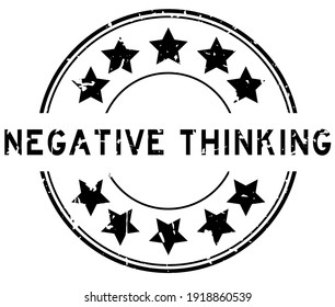 Grunge black negative thinking word with star icon round rubber seal stamp on white background